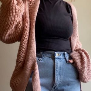 Rose pink oversized wrap sweater